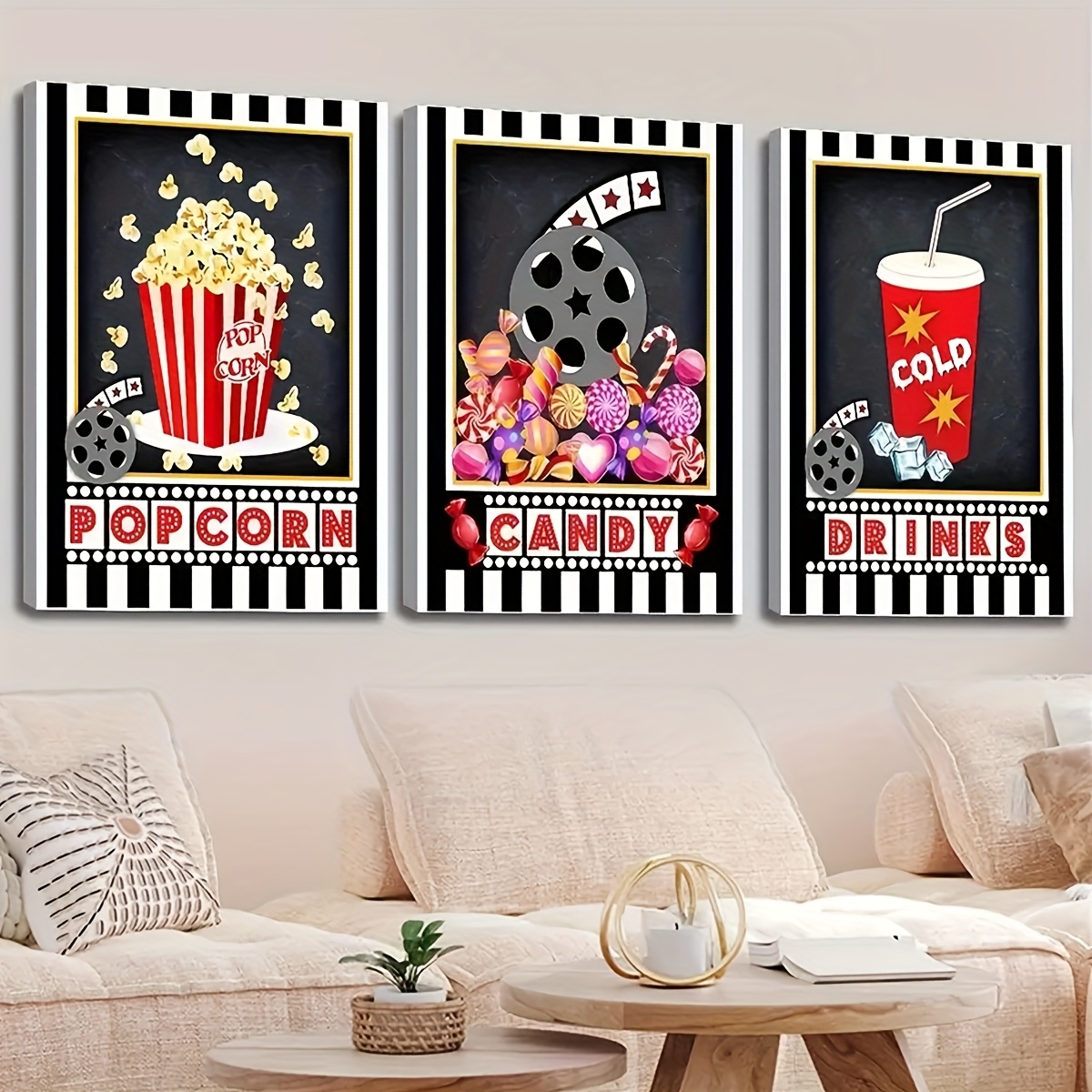 Home Cinema Logo - 3pcs Frameless Wall Art Deco, Nordic