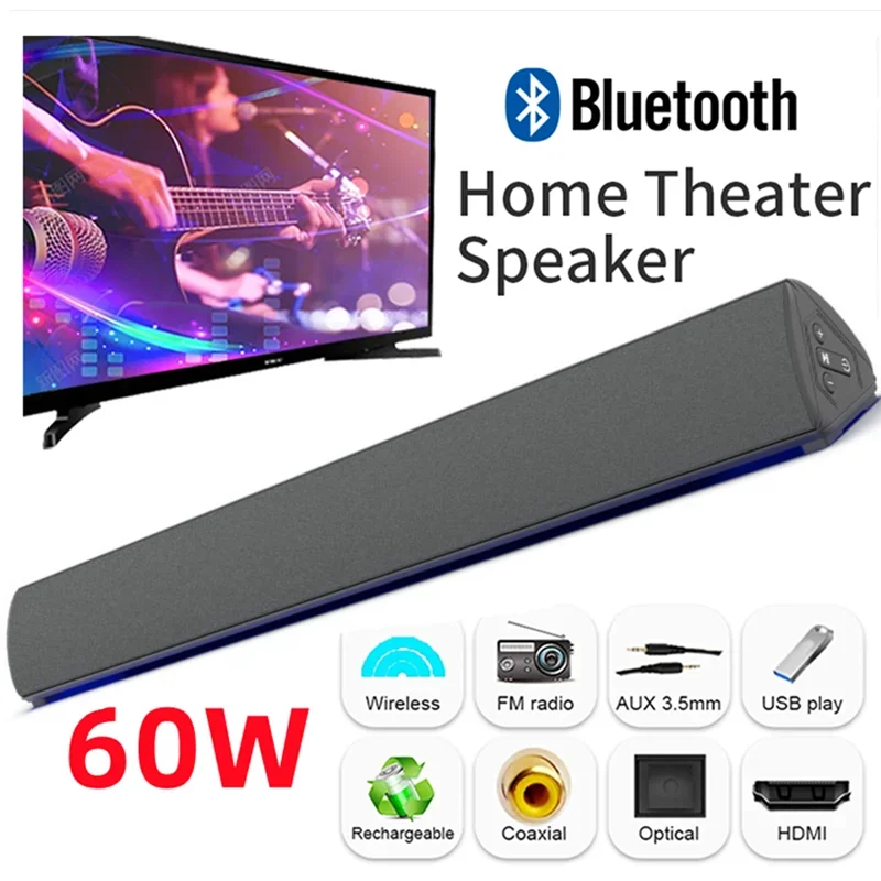 Home Cinema With Wireless Rear Speakers - 60W Wireless TV PC Soundbar Bluetooth